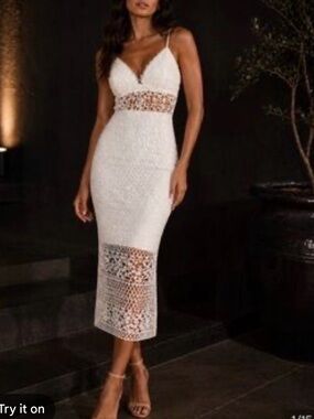 Express White Crochet Midi Dress with Spaghetti Straps NWOT